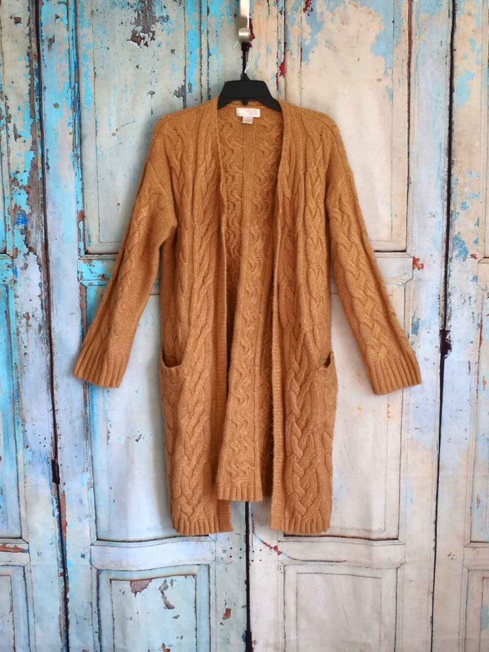 Women's Rachel Parcell Cozy Cable Cardigan Collarless Front Patch MEDIUM Brown